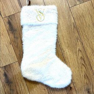 Victoria's Secret Cream Faux Fur Stocking with Gold Monogram #AA